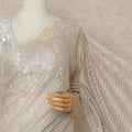 Champagne Peach Premium French Metallic Chantilly Saree Lace Fabric 110 Cms Width 5.5 Meters Piece Elegant Floral Net Lace From France For Designer Sarees And Couture Draping-D27672
