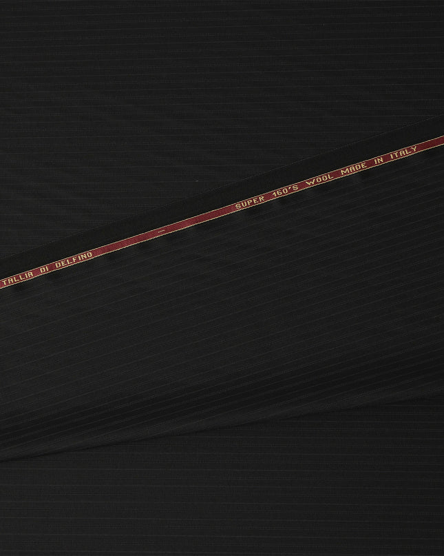 Black Super 160’s All Wool Suiting Fabric, 150 cm Width, 4.0 Mtrs Piece, Premium Italian Tailoring Cloth, Made in Italy-D26796