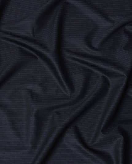 Navy Blue Pinstripe Super Fine All Wool Suiting Fabric, 150 cm Width, 4.0 Mtrs Piece, Premium Italian Tailoring Cloth, Made in Italy-D26798