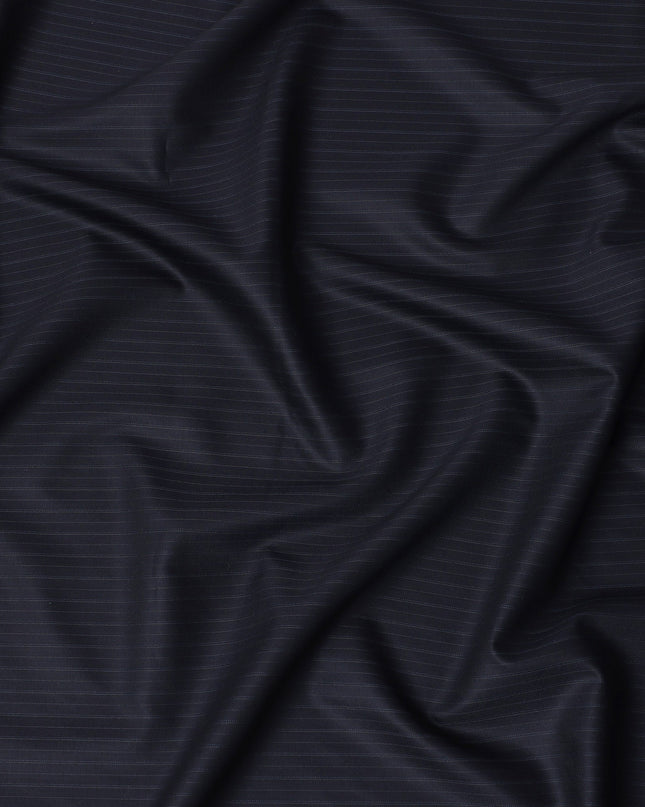 Navy Blue Pinstripe Super Fine All Wool Suiting Fabric, 150 cm Width, 4.0 Mtrs Piece, Premium Italian Tailoring Cloth, Made in Italy-D26798