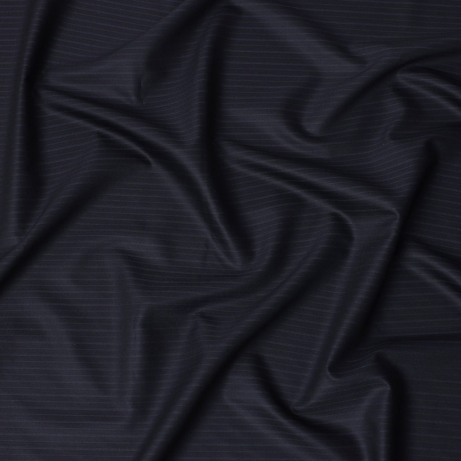 Navy Blue Pinstripe Super Fine All Wool Suiting Fabric, 150 cm Width, 4.0 Mtrs Piece, Premium Italian Tailoring Cloth, Made in Italy-D26798