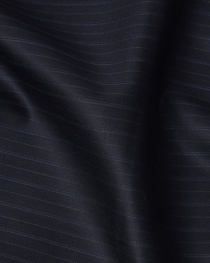 Navy Blue Pinstripe Super Fine All Wool Suiting Fabric, 150 cm Width, 4.0 Mtrs Piece, Premium Italian Tailoring Cloth, Made in Italy-D26798