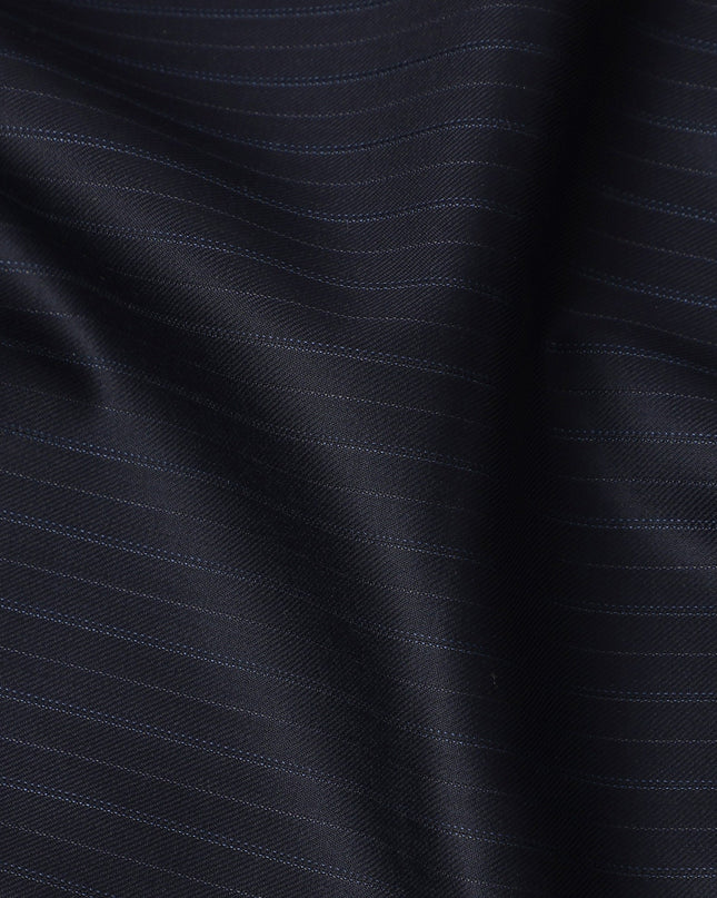 Navy Blue Pinstripe Super Fine All Wool Suiting Fabric, 150 cm Width, 4.0 Mtrs Piece, Premium Italian Tailoring Cloth, Made in Italy-D26798