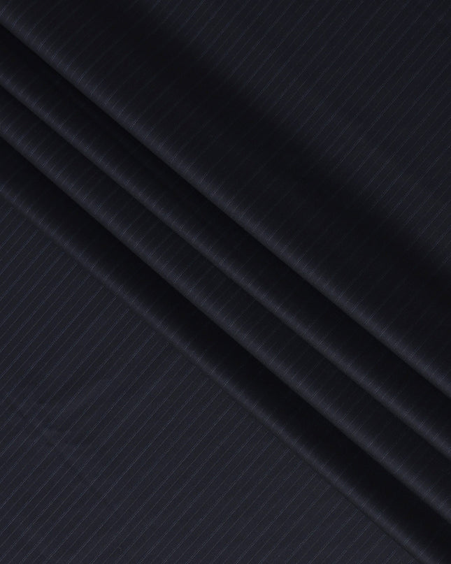 Navy Blue Pinstripe Super Fine All Wool Suiting Fabric, 150 cm Width, 4.0 Mtrs Piece, Premium Italian Tailoring Cloth, Made in Italy-D26798