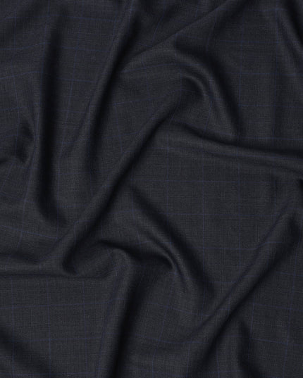 Navy Blue Checked Italian All Wool Suiting Fabric, 150 cm Width, 4.0 Mtrs Piece, Premium Tailoring Cloth, Made in Italy-D26800
