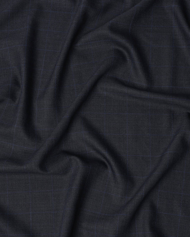 Navy Blue Checked Italian All Wool Suiting Fabric, 150 cm Width, 4.0 Mtrs Piece, Premium Tailoring Cloth, Made in Italy-D26800