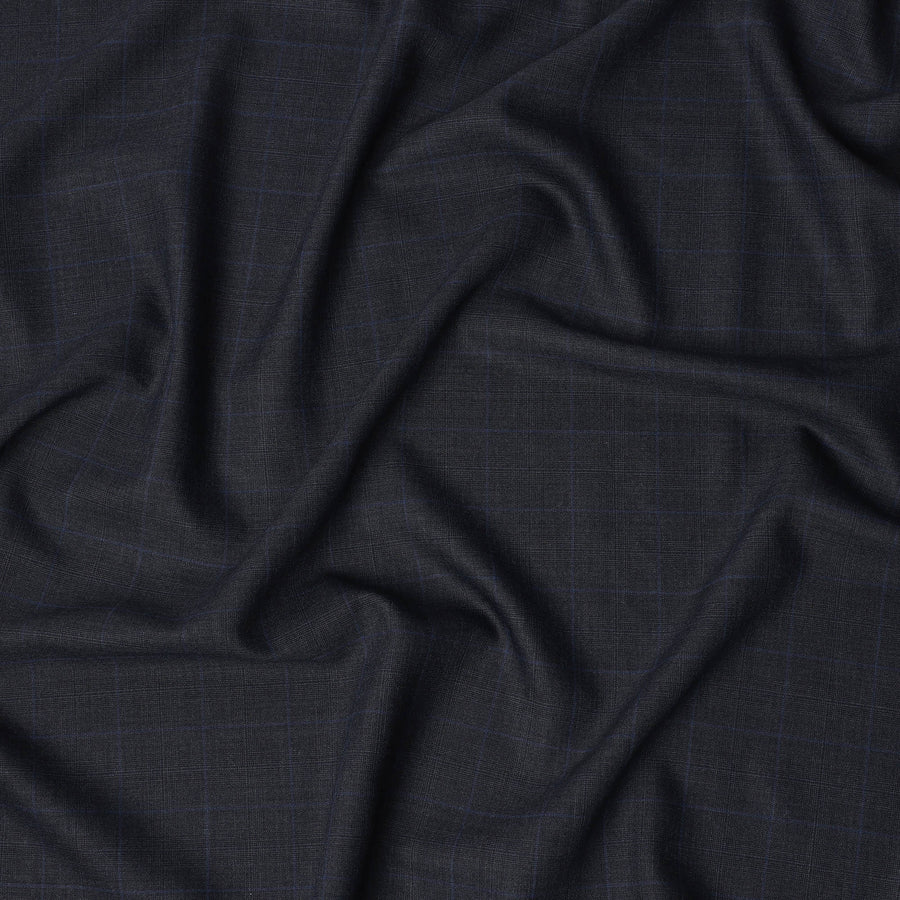 Navy Blue Checked Italian All Wool Suiting Fabric, 150 cm Width, 4.0 Mtrs Piece, Premium Tailoring Cloth, Made in Italy-D26800