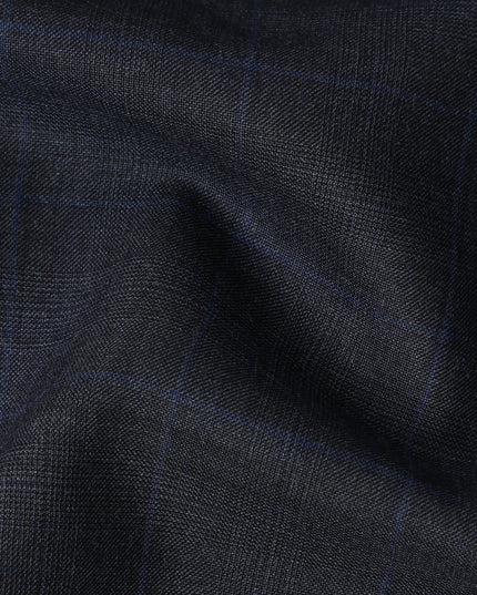 Navy Blue Checked Italian All Wool Suiting Fabric, 150 cm Width, 4.0 Mtrs Piece, Premium Tailoring Cloth, Made in Italy-D26800