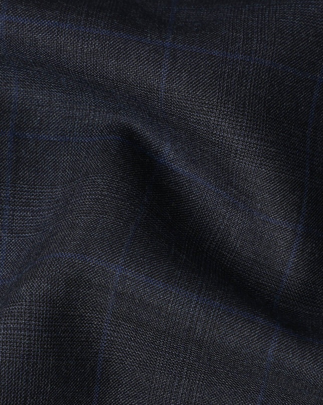 Navy Blue Checked Italian All Wool Suiting Fabric, 150 cm Width, 4.0 Mtrs Piece, Premium Tailoring Cloth, Made in Italy-D26800