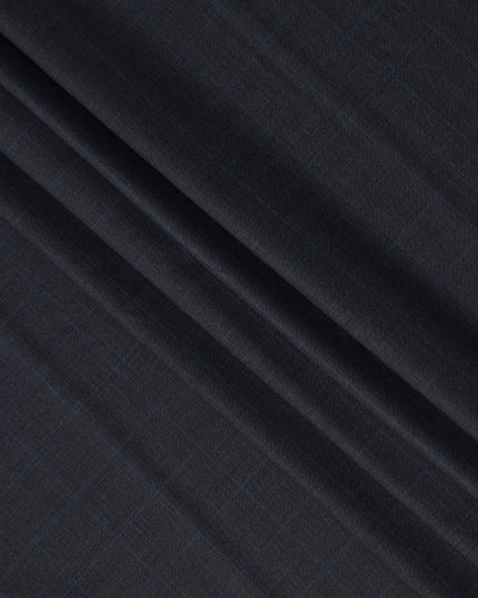 Navy Blue Checked Italian All Wool Suiting Fabric, 150 cm Width, 4.0 Mtrs Piece, Premium Tailoring Cloth, Made in Italy-D26800