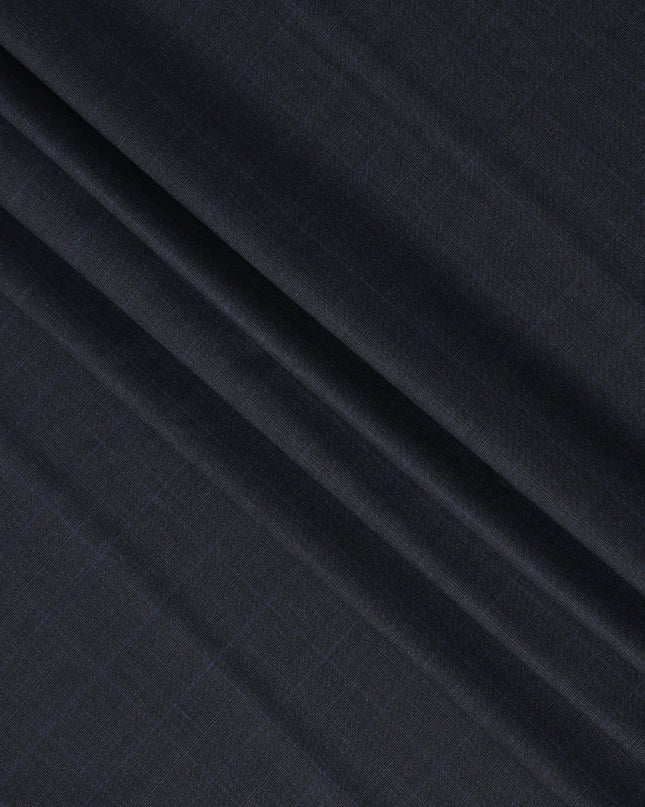 Navy Blue Checked Italian All Wool Suiting Fabric, 150 cm Width, 4.0 Mtrs Piece, Premium Tailoring Cloth, Made in Italy-D26800