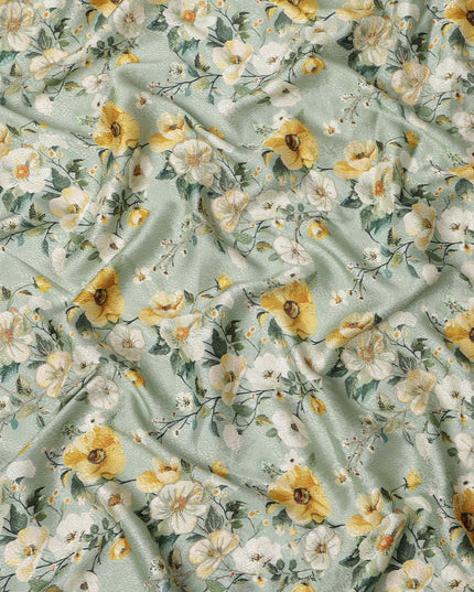 Light Green Floral Design Viscose Digital Printed Fabric, 110 Cms Width, India-D24803