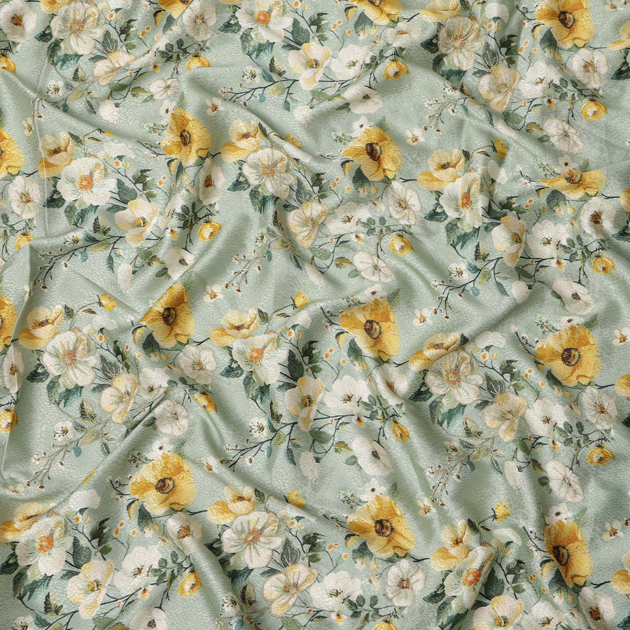 Light Green Floral Design Viscose Digital Printed Fabric, 110 Cms Width, India-D24803
