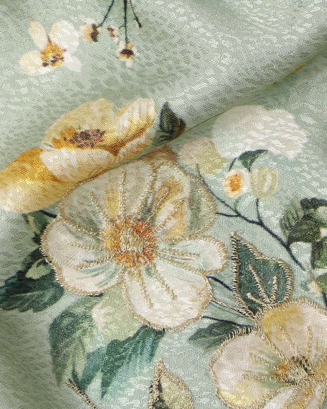Light Green Floral Design Viscose Digital Printed Fabric, 110 Cms Width, India-D24803