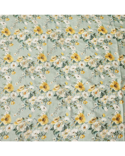 Light Green Floral Design Viscose Digital Printed Fabric, 110 Cms Width, India-D24803
