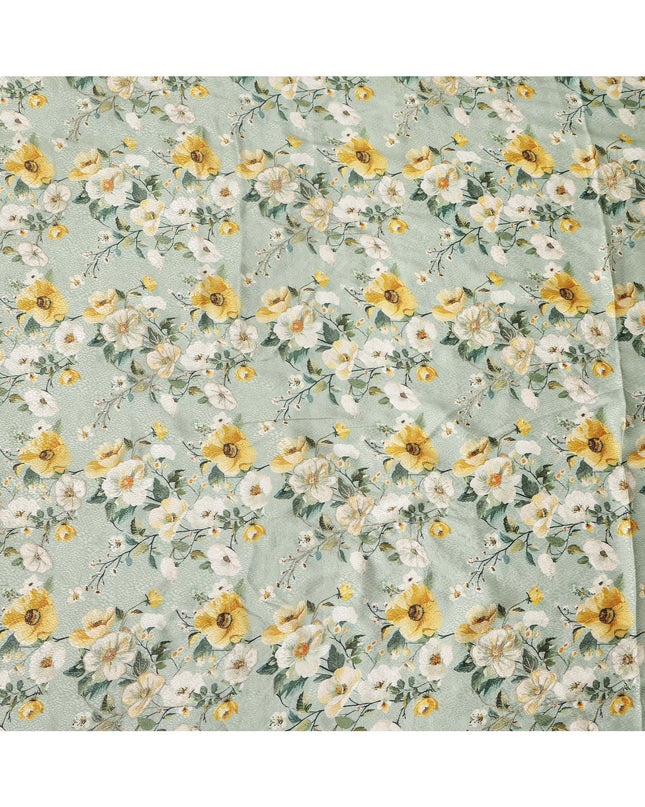 Light Green Floral Design Viscose Digital Printed Fabric, 110 Cms Width, India-D24803