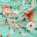قماش فيسكوز مطبوع رقميًا بتصميم زهور باللون الأخضر المائي، عرض 110 سم، الهند - D24802
