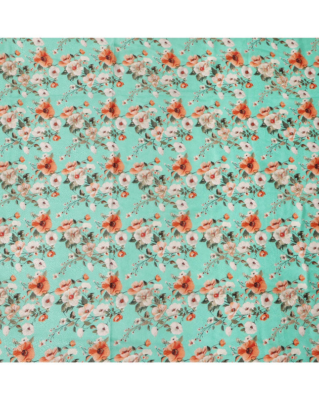 قماش فيسكوز مطبوع رقميًا بتصميم زهور باللون الأخضر المائي، عرض 110 سم، الهند - D24802