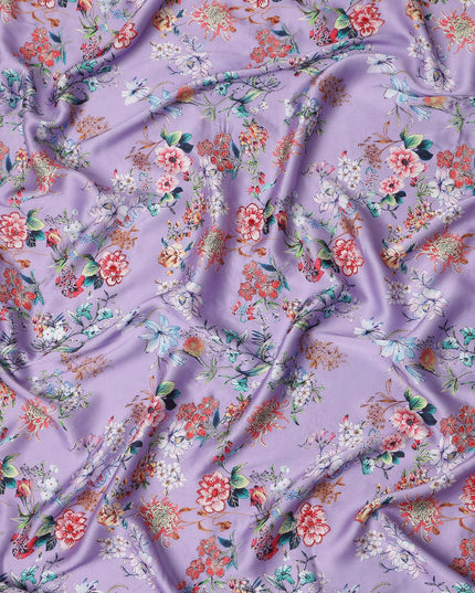 Lavender Purple Bouquet Silk Satin Fabric