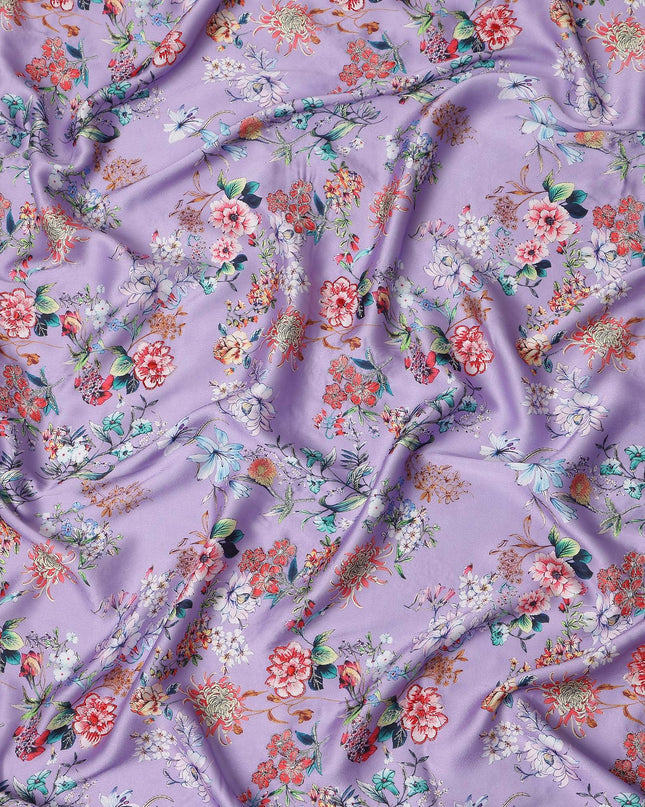 Lavender Purple Bouquet Silk Satin Fabric