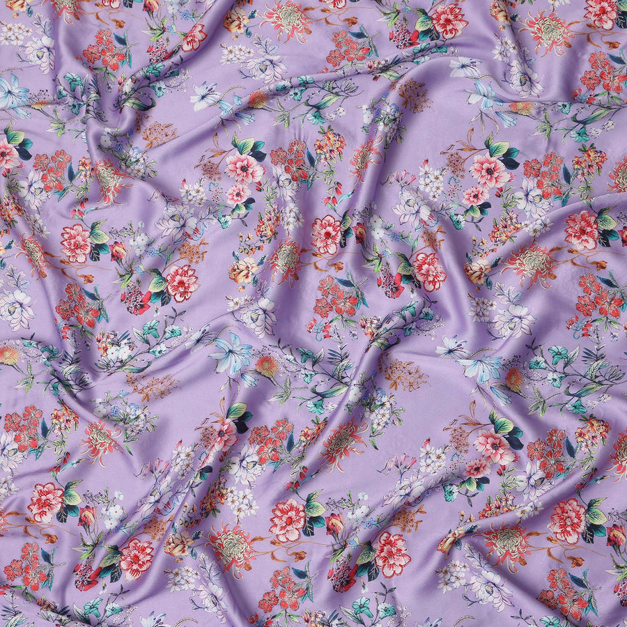 Lavender Purple Bouquet Silk Satin Fabric