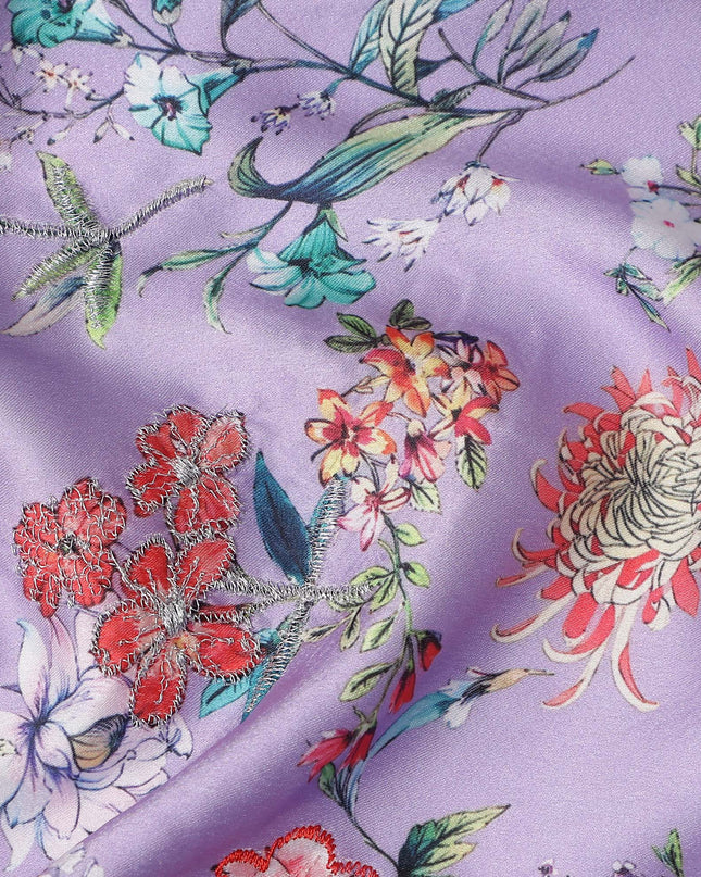 Lavender Purple Bouquet Silk Satin Fabric