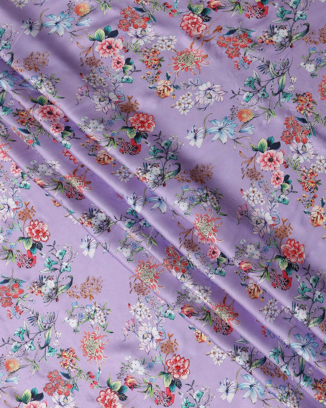 Lavender Purple Bouquet Silk Satin Fabric