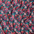 Teal Green Multicolor Floral Printed Viscose Modal Satin Fabric, 110 Cms Width, India-D24810