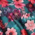 Teal Green Multicolor Floral Printed Viscose Modal Satin Fabric, 110 Cms Width, India-D24810