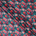 Teal Green Multicolor Floral Printed Viscose Modal Satin Fabric, 110 Cms Width, India-D24810