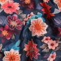 Navy Blue Multicolor Floral Printed Viscose Modal Satin Fabric, 110 Cms Width, India-D24811