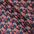 Navy Blue Multicolor Floral Printed Viscose Modal Satin Fabric, 110 Cms Width, India-D24811