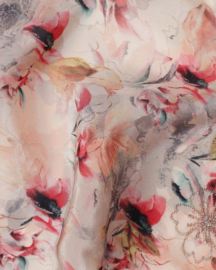 Blush Pink Floral Viscose Crepe Fabric