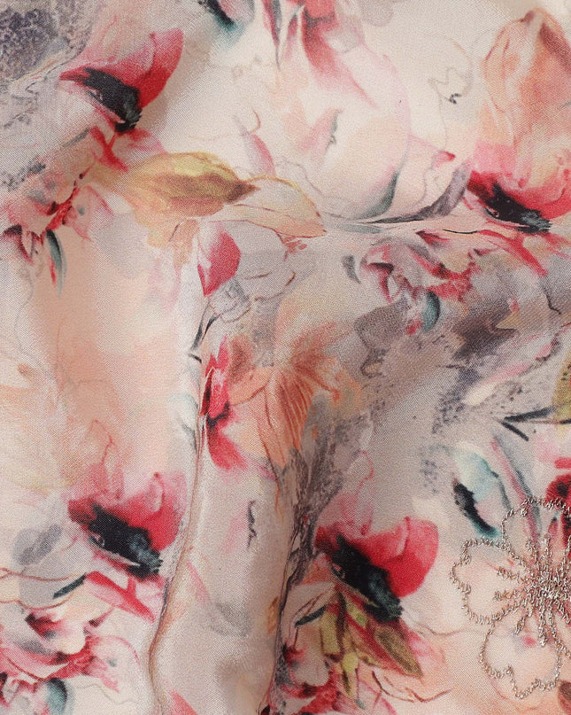 Blush Pink Floral Viscose Crepe Fabric