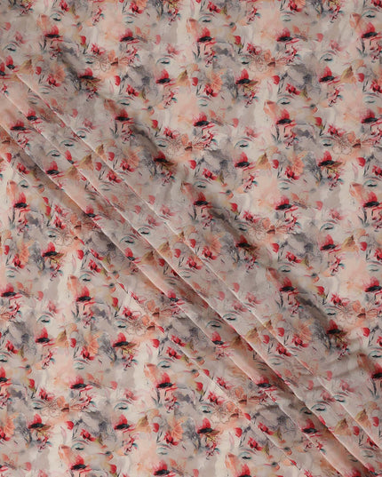 Blush Pink Floral Viscose Crepe Fabric