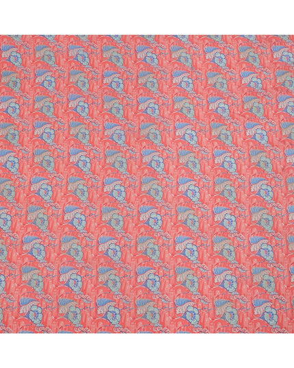 Coral Pink Floral Printed Viscose Crepe Fabric, 110 Cms Width, India-D24804