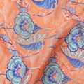 Peach Orange Floral Printed Viscose Crepe Fabric, 110 Cms Width, India-D24806