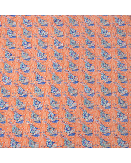 Peach Orange Floral Printed Viscose Crepe Fabric, 110 Cms Width, India-D24806