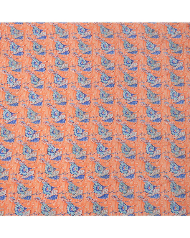 قماش كريب فيسكوز مطبوع عليه زهور بلون الخوخ والبرتقال، عرض 110 سم، الهند - D24806