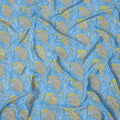 Sky Blue Floral Printed Viscose Crepe Fabric, 110 Cms Width, India-D24805