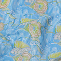 Sky Blue Floral Printed Viscose Crepe Fabric, 110 Cms Width, India-D24805