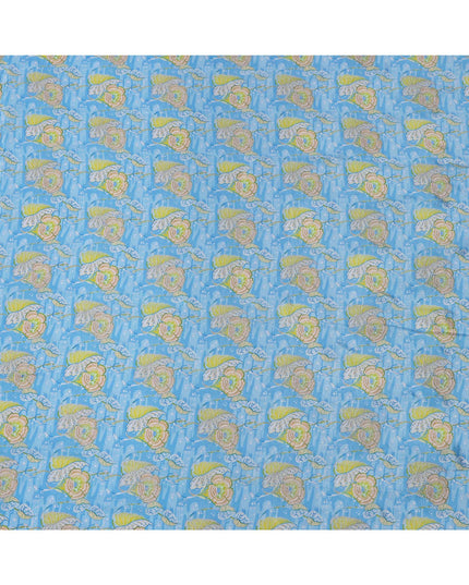 Sky Blue Floral Printed Viscose Crepe Fabric, 110 Cms Width, India-D24805