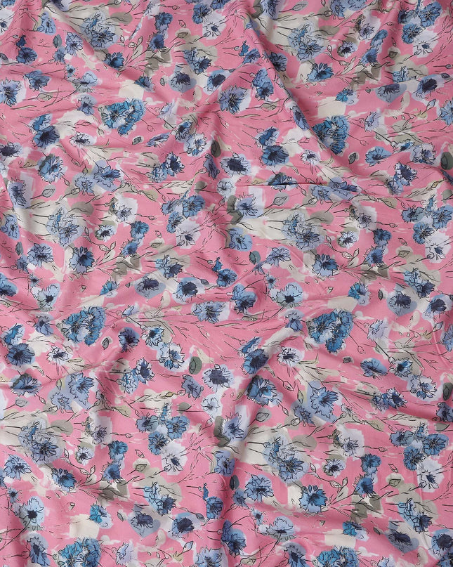 Bubblegum Pink Floral Cotton Voile Fabric 110cm