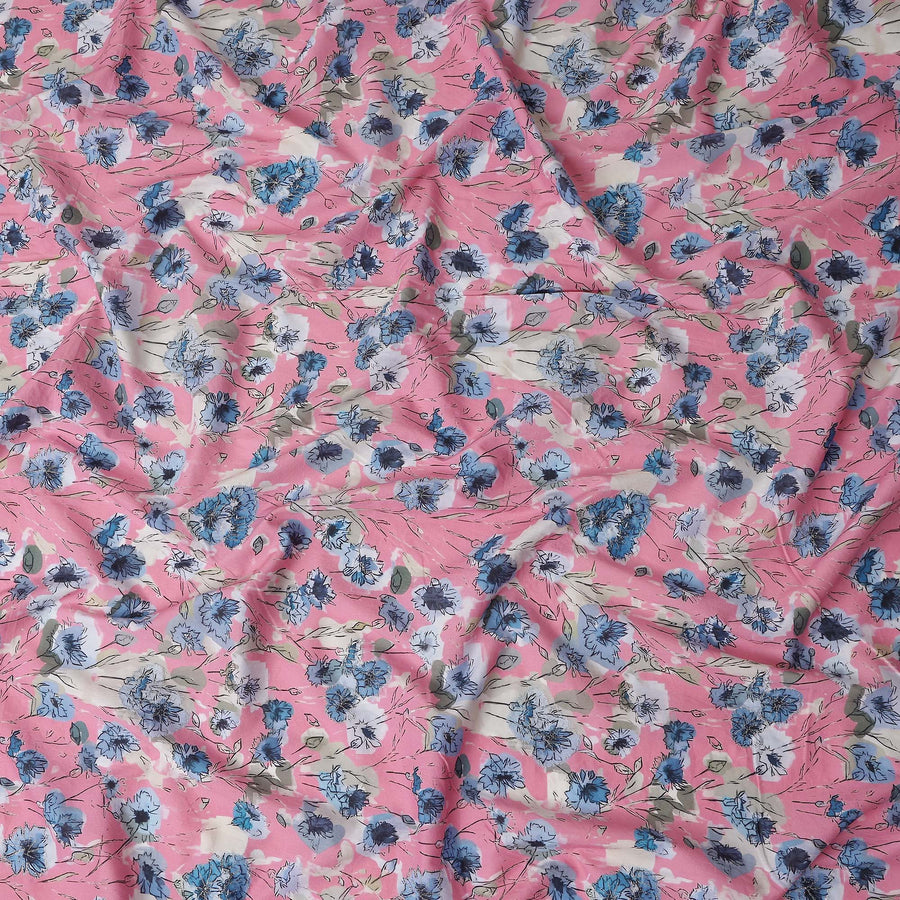 Bubblegum Pink Floral Cotton Voile Fabric 110cm