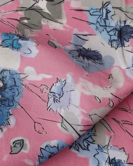 Bubblegum Pink Floral Cotton Voile Fabric 110cm