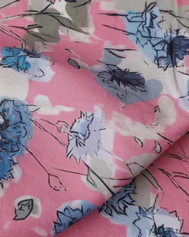 Bubblegum Pink Floral Cotton Voile Fabric 110cm