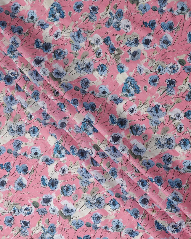 Bubblegum Pink Floral Cotton Voile Fabric 110cm