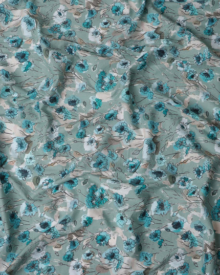 Seafoam Green Floral Cotton Voile Fabric 110cm