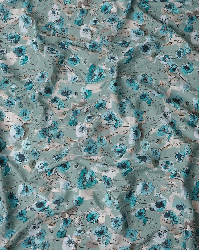 Seafoam Green Floral Cotton Voile Fabric 110cm