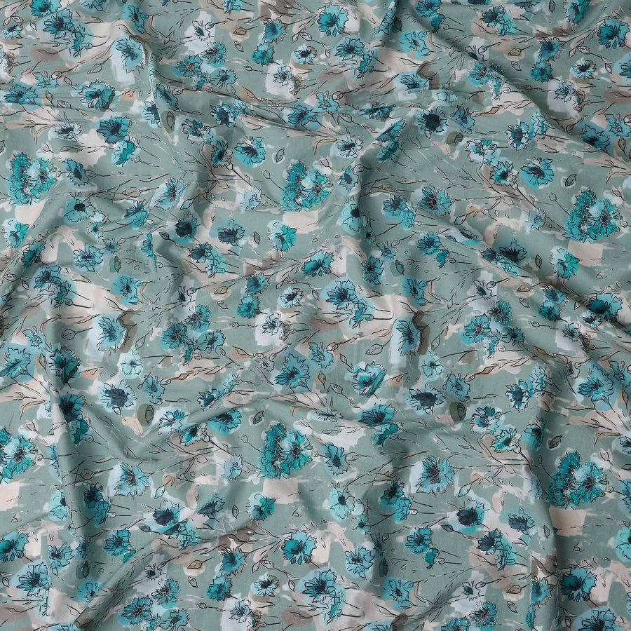 Seafoam Green Floral Cotton Voile Fabric 110cm